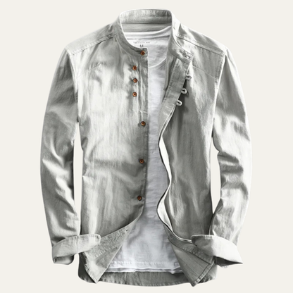 Men's Linen Cotton Shirt Japanese Style Stand Collar