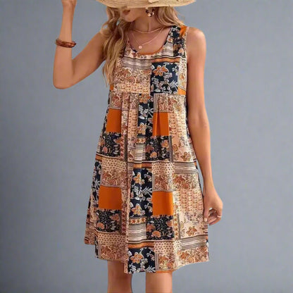 Women's Patchwork Print Sleeveless Mini Dress