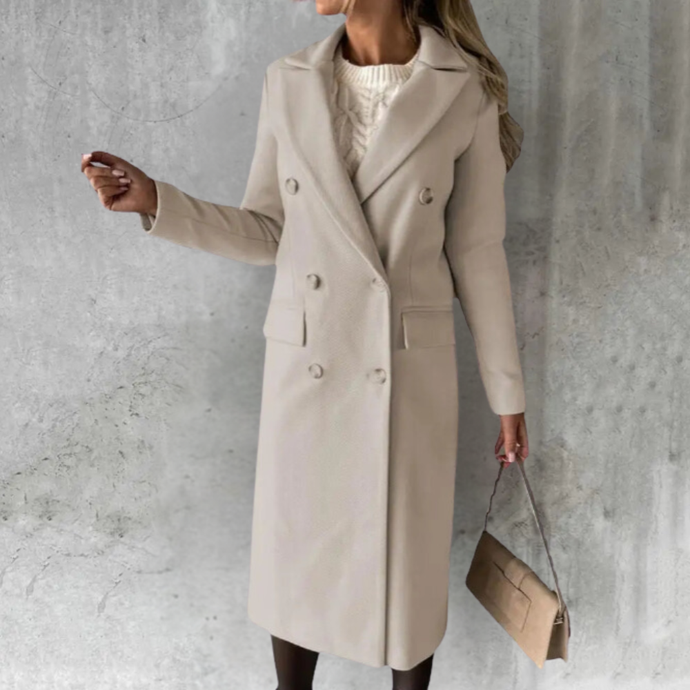 Women's Double-Breasted Trench Coat Button Cuffs Classic