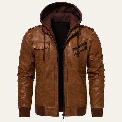 Men's Leather Biker Jacket Hooded - Vonnera