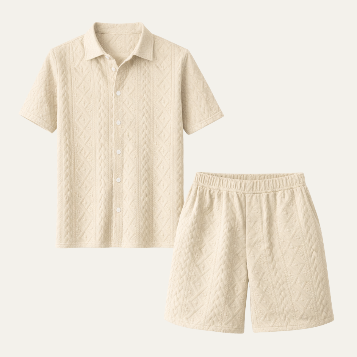 Men's Textured Casual Shirt And Shorts Set - Vonnera