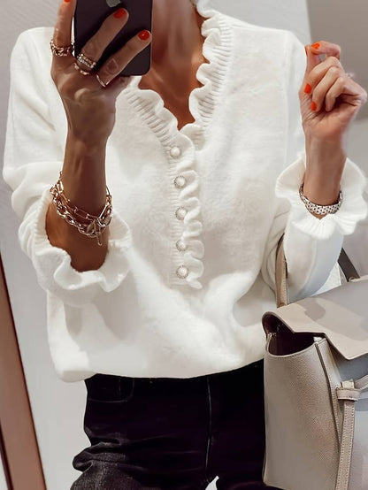 Women's Ruffle Blouse Decorative Buttons - Vonnera