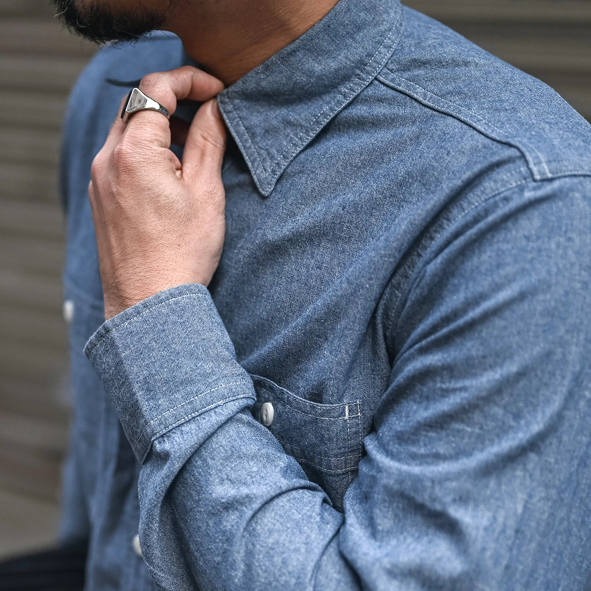 Men's Vintage Denim Shirt Button Down Blue