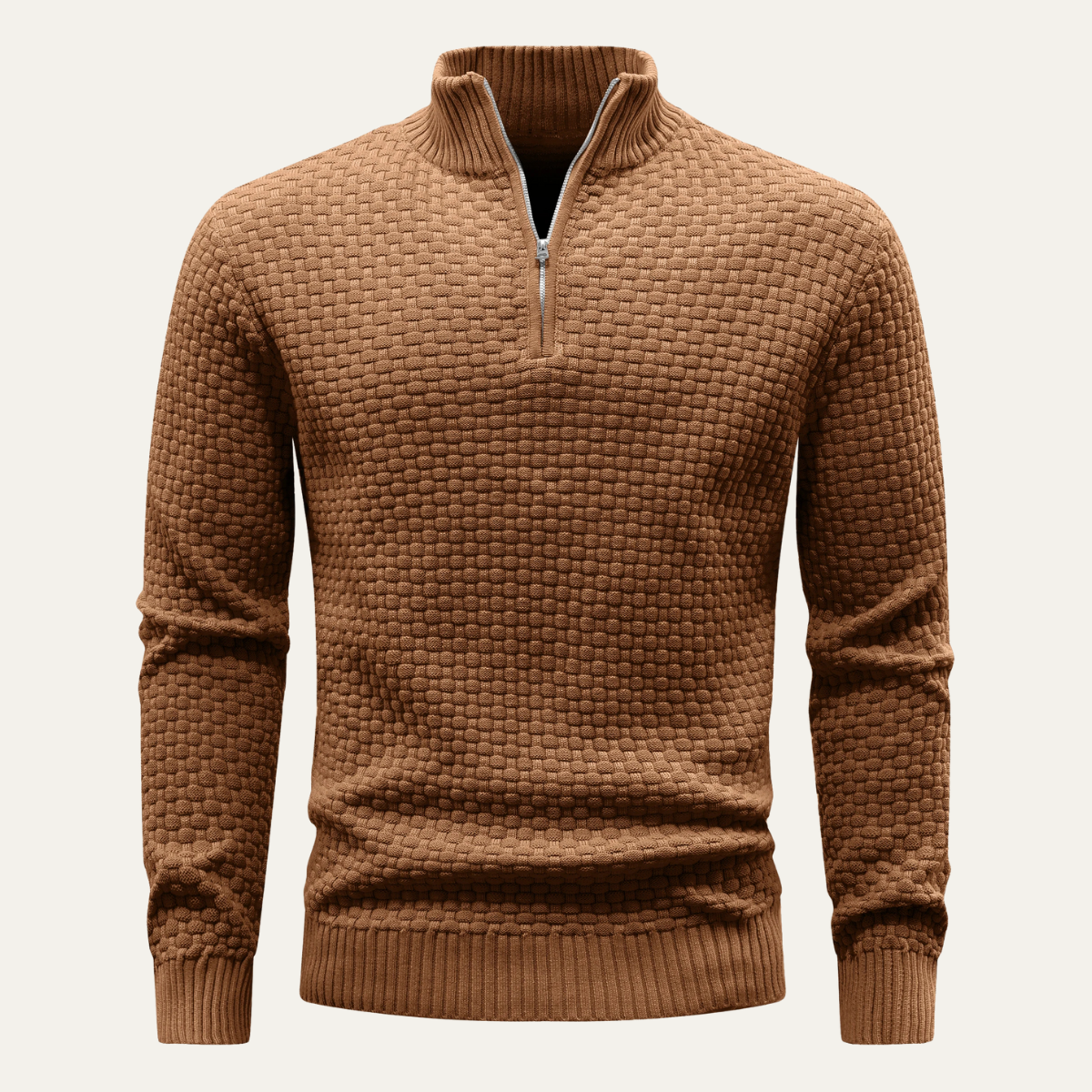 Women's Winter Knitted Sweater Half Zip Warm Beige - Vonnera