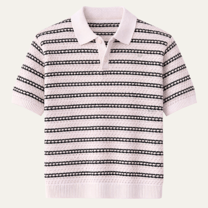 Men's Striped Polo Shirt Knit Collar Navy Blue - Vonnera