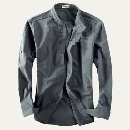 Men's Linen Cotton Shirt Japanese Style Stand Collar