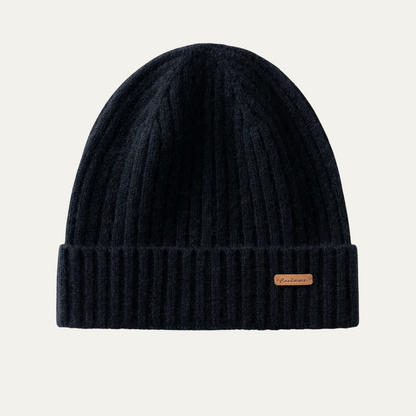 Men's Cashmere Ribbed Beanie Black