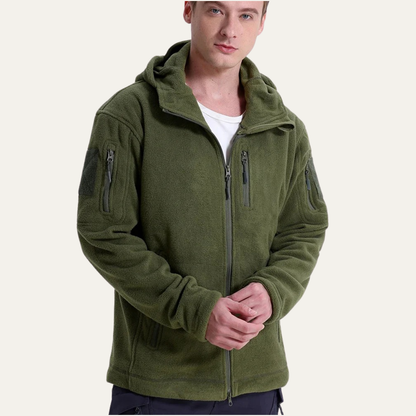 Men's Tactical Fleece Jacket With Hood And Multi Pockets