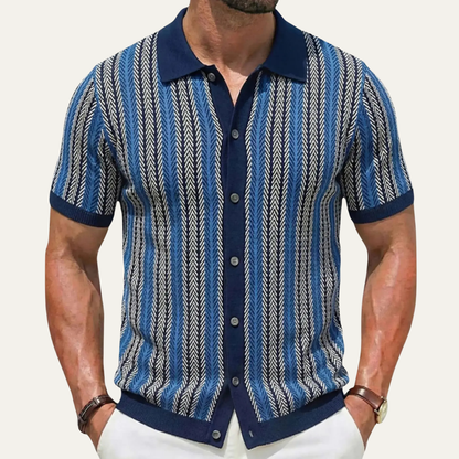 Men's Striped Knit Polo Shirt Lightweight