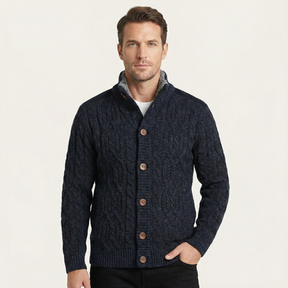 Men's Wool Cardigan Fleece Lined Winter Gray