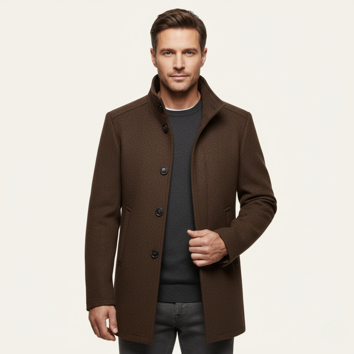 Men's Wool Blend Coat Warm Lining Button Up