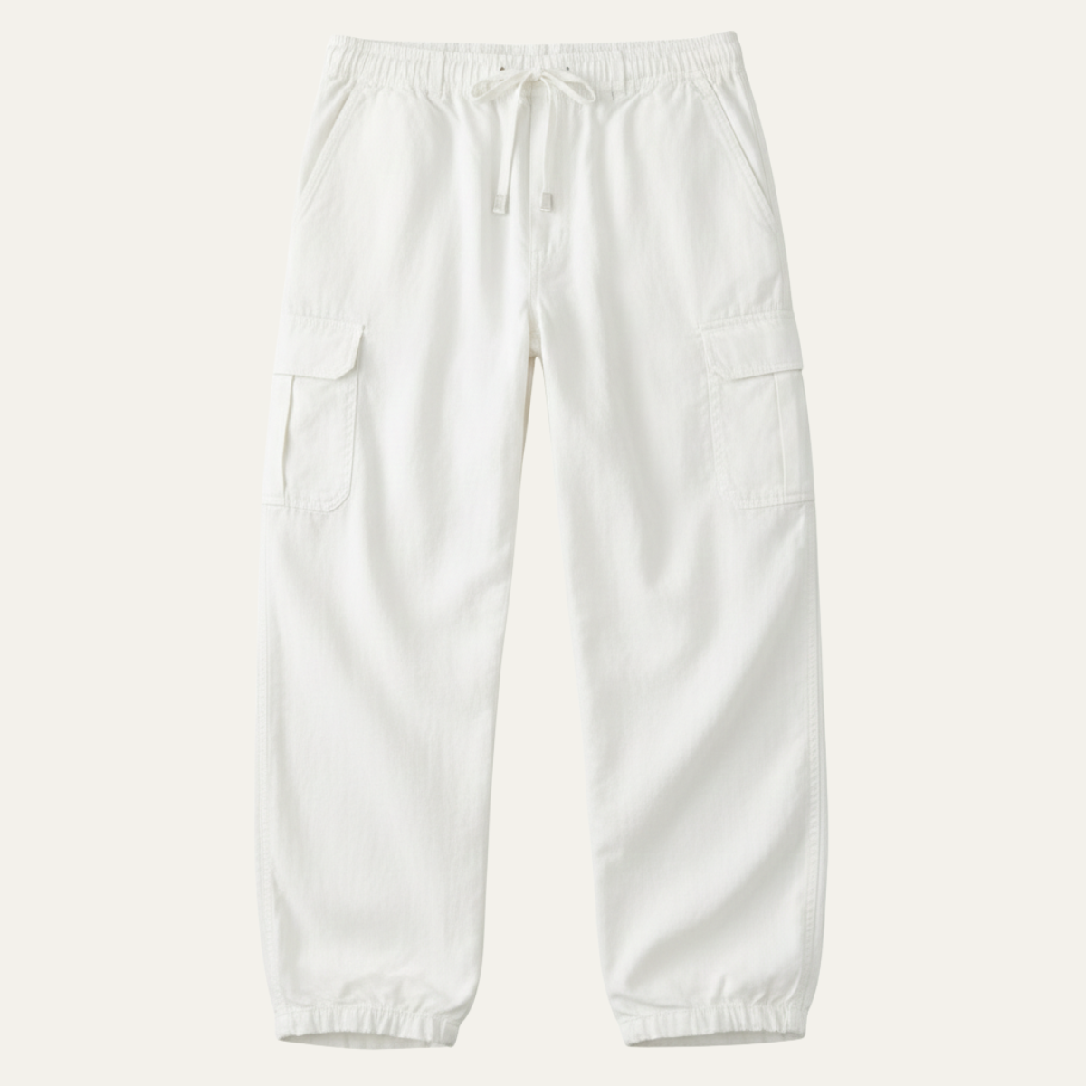 Men's Cotton Cargo Pants Loose Fit Multi Pocket Soft Beige
