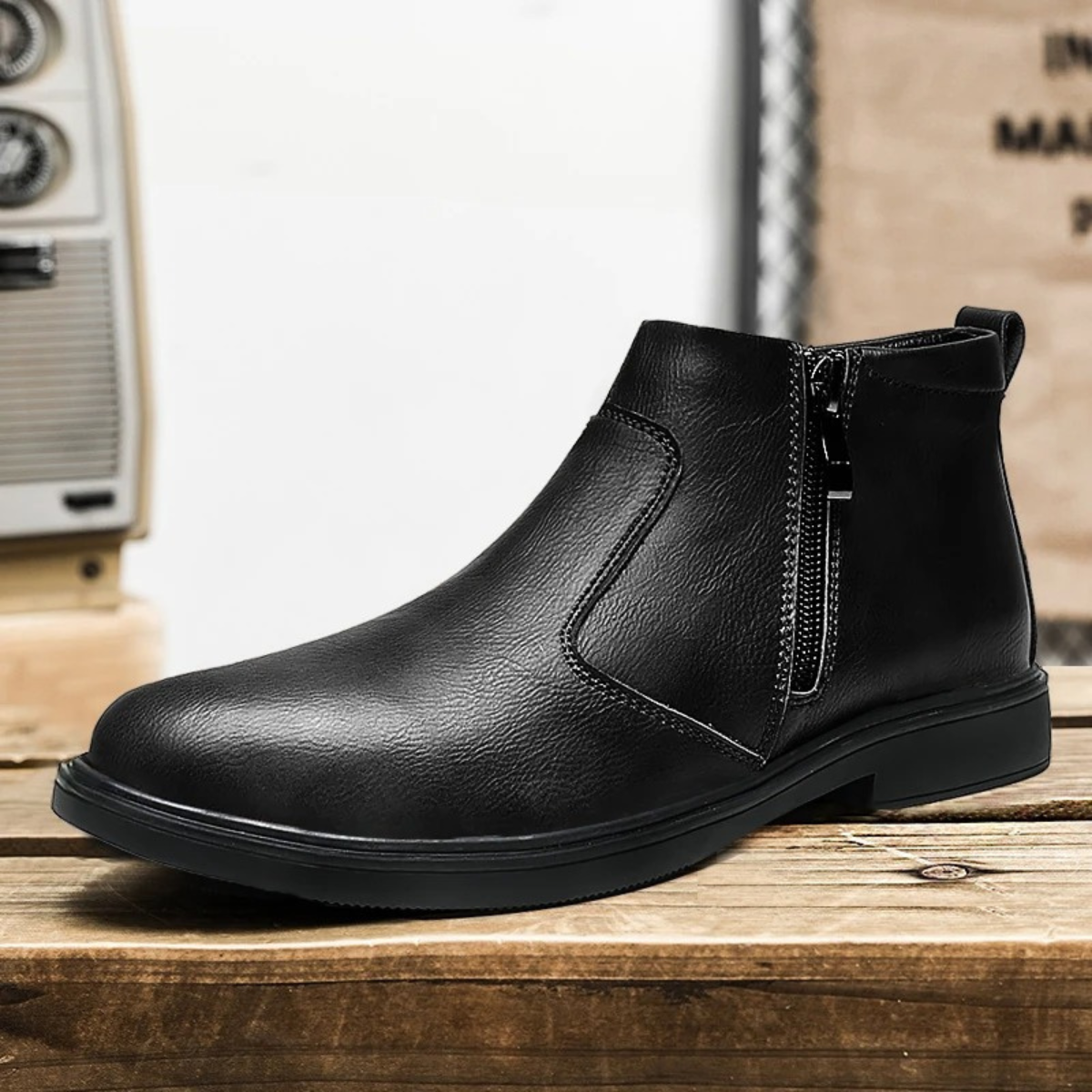 Men's Leather Chelsea Boots Side Zip Black