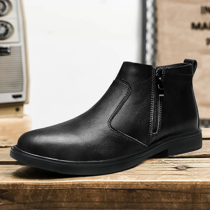 Men's Leather Chelsea Boots Side Zip Black