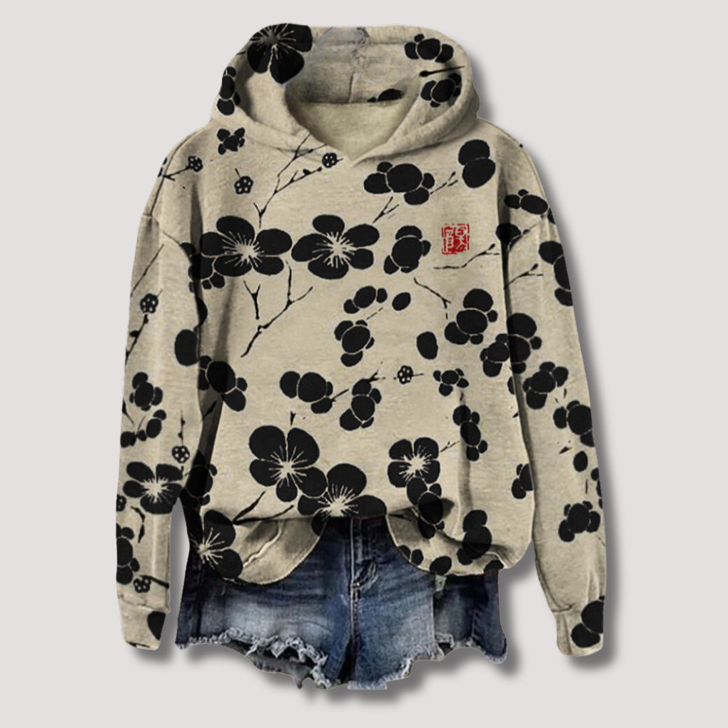 Women's Hooded Sweater Floral Print Lightweight - Vonnera