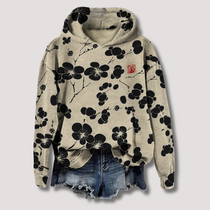 Women's Hooded Sweater Floral Print Lightweight - Vonnera