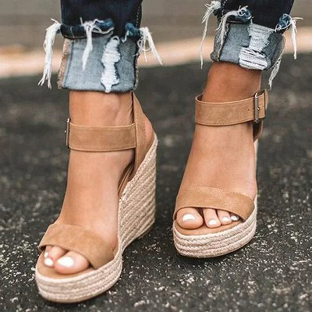 Women's Wedge Sandals Woven Adjustable Buckle Merlot - Vonnera