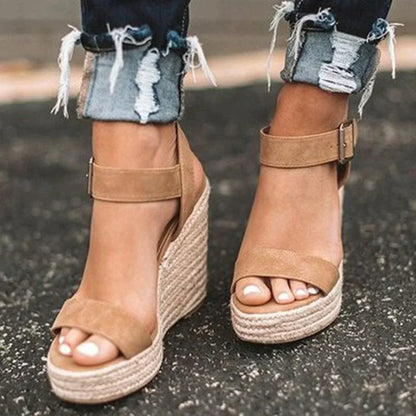 Women's Wedge Sandals Woven Adjustable Buckle Merlot - Vonnera