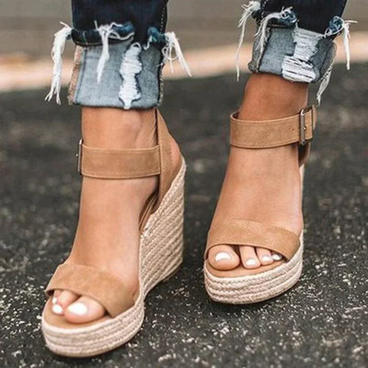 Women's Wedge Sandals Woven Adjustable Buckle Merlot - Vonnera