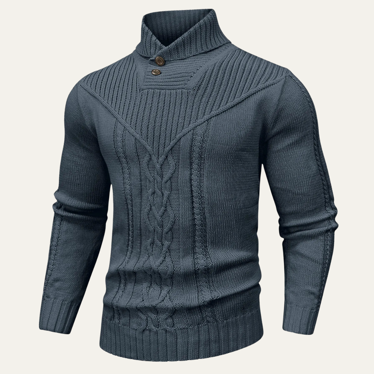 Men's Ribbed Knit Sweater Button Neck Winter Wool