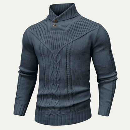 Men's Ribbed Knit Sweater Button Neck Winter Wool