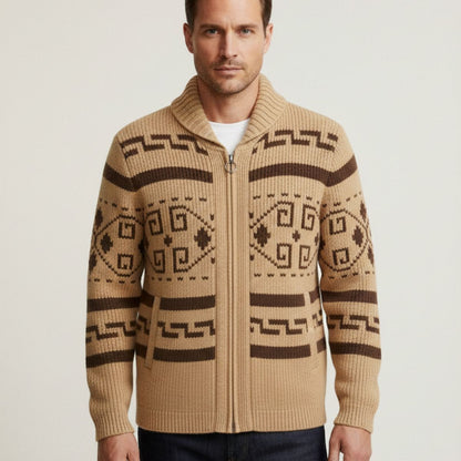 Men's Vintage Knit Cardigan Thick Shawl Collar Winter
