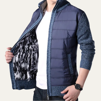 Men's Puffer Jacket Zip Up Knit Sleeve Winter Black