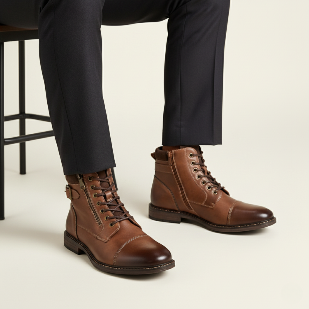 Men's Leather Ankle Boots Vintage Brown