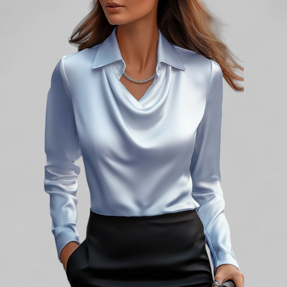 Women's Satin Blouse Long Sleeve Draped Neck