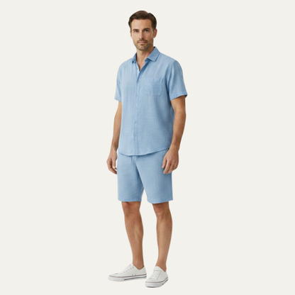 Men's Linen Shirt And Shorts Set Breathable Summer Beige