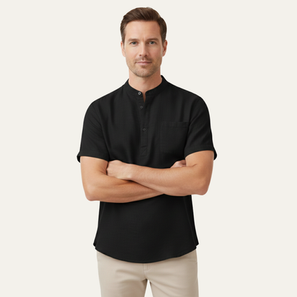 Men's Linen Henley Shirt Lightweight Beige