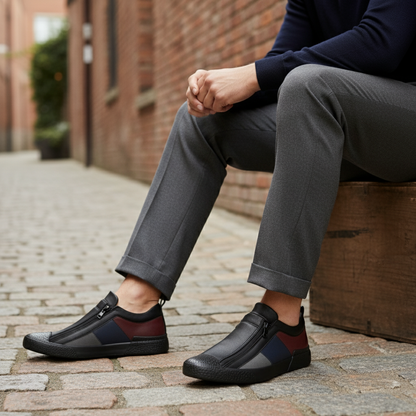 Men's Leather Sneakers Zip Up Black
