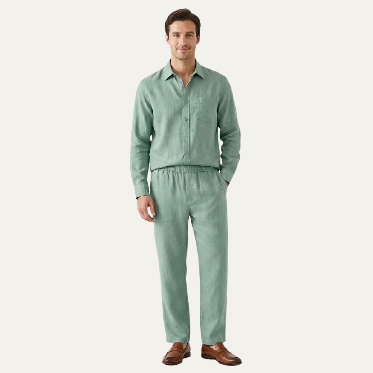 Men's Linen Shirt And Pants Set Oversized