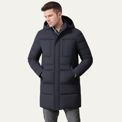 Men's Long Cotton Parka Coat Windproof Black