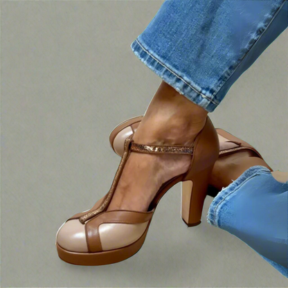 Women's T-Strap Block Heels Rounded Toe - Vonnera