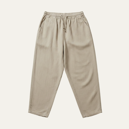 Mens Cotton Linen Drawstring Pants Loose Fit Beige
