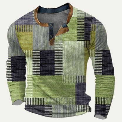Men's Polo Shirt Textured Patchwork Blue