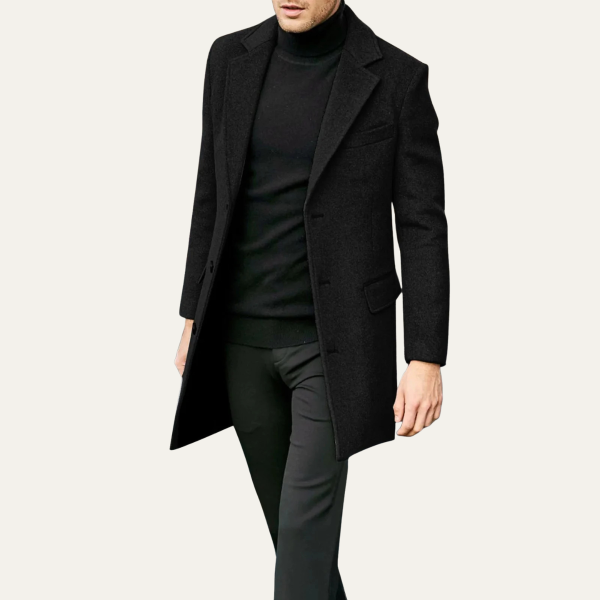 Men's Wool Single Breasted Coat Minimal Black