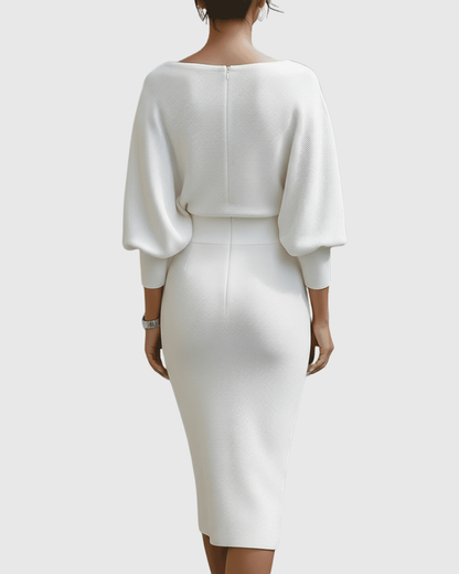 Vivienne Women's Ribbed Midi Dress Cowl Neck Batwing Sleeves