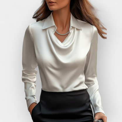 Women's Satin Blouse Waterfall Collar - Vonnera