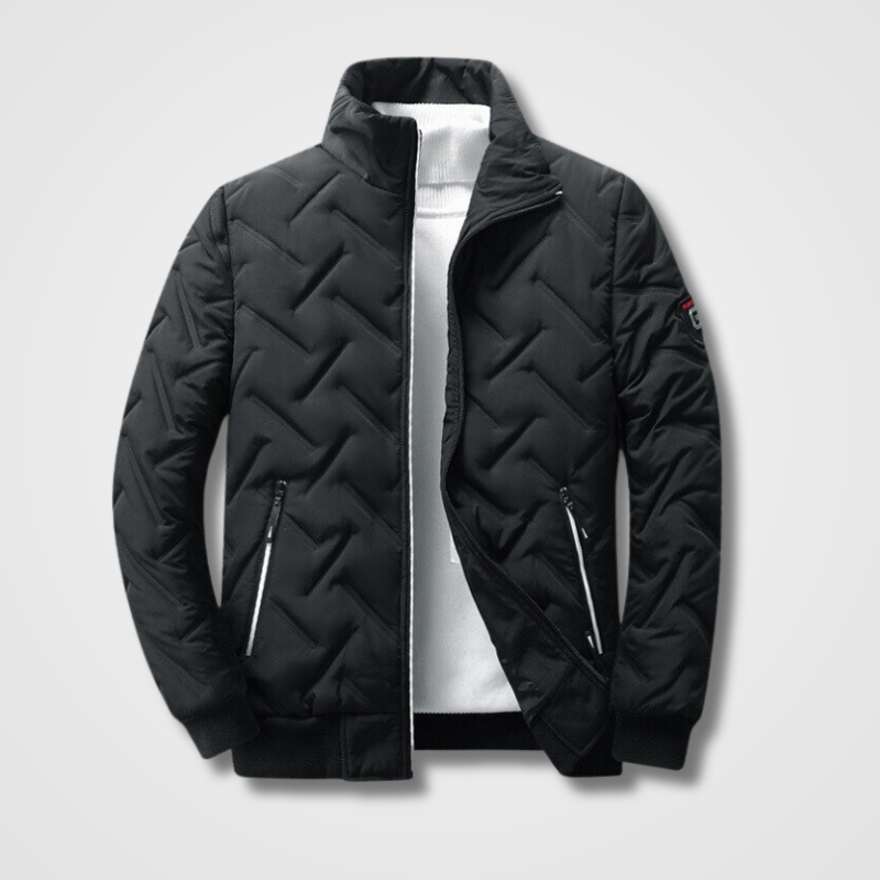 Men's Quilted Bomber Jacket High Collar Zip Pockets - Vonnera
