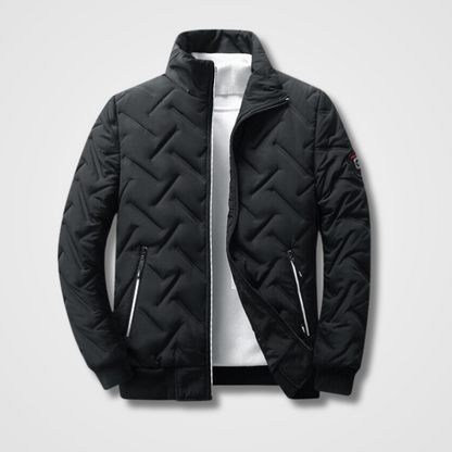 Men's Quilted Bomber Jacket High Collar Zip Pockets - Vonnera