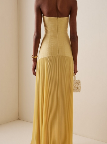 Sage | Women's Strapless Pleated Maxi Dress Formal Evening Gown