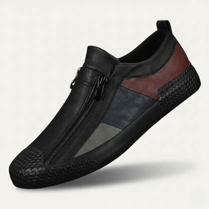 Men's Leather Sneakers Zip Up Black