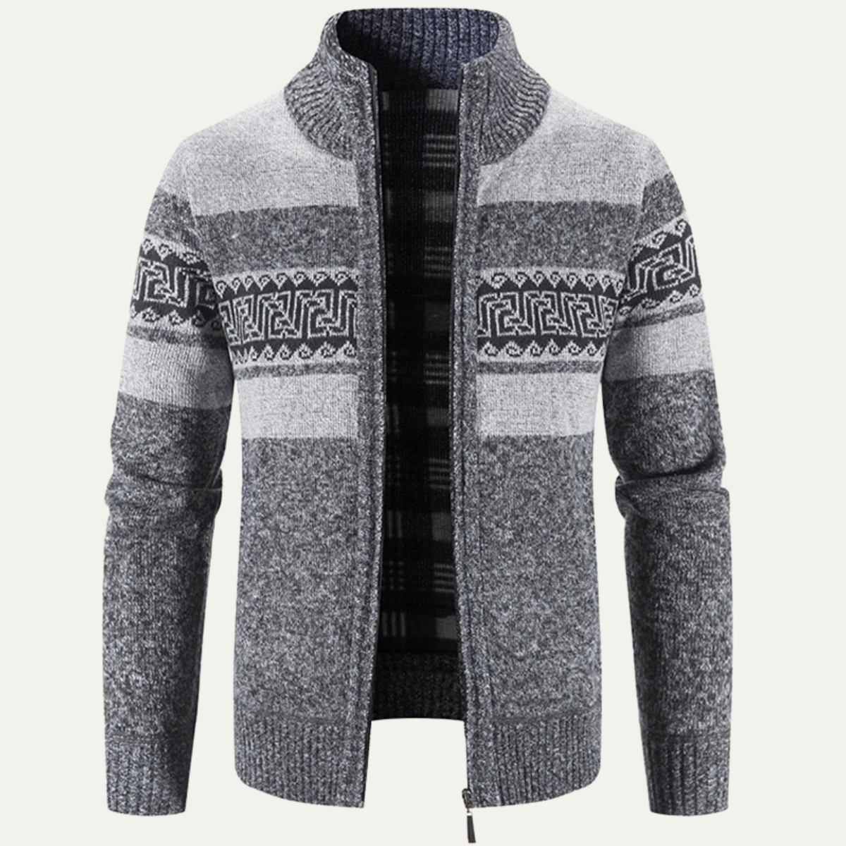 Men's Knit Zip Jacket Warm Patterned Winter