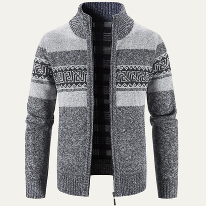 Men's Knit Zip Jacket Warm Patterned Winter