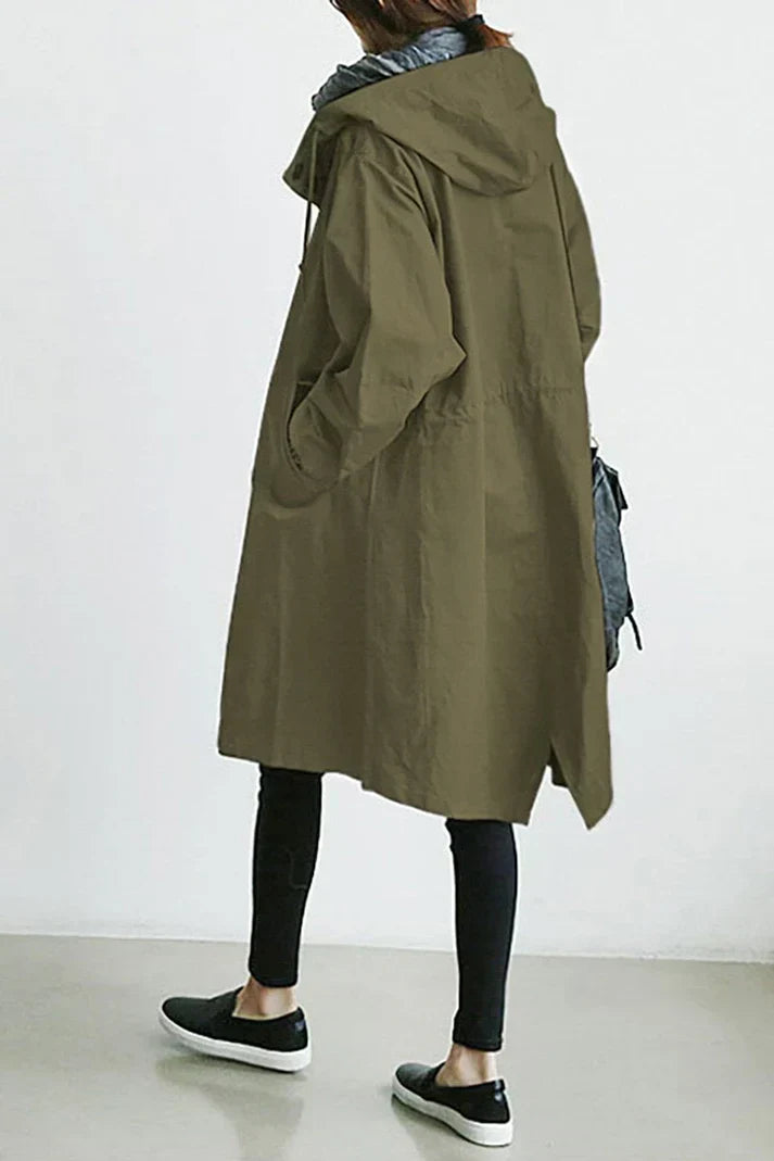 Women's Hooded Trench Coat Oversized Cotton Water-Resistant