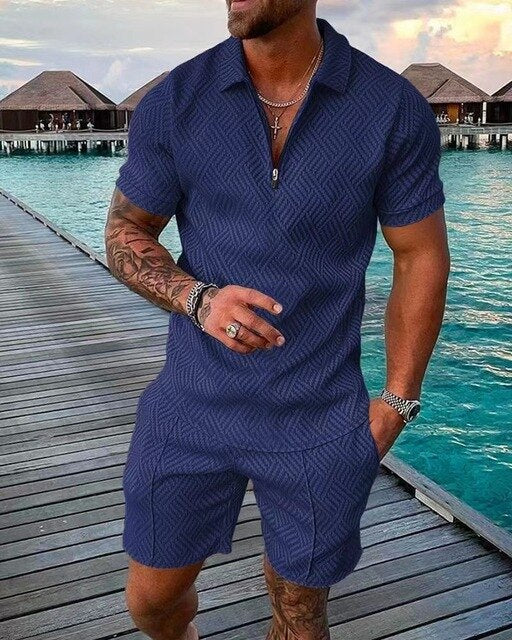 Men's Polo Shirt And Shorts Set Breathable Summer Wear - Vonnera