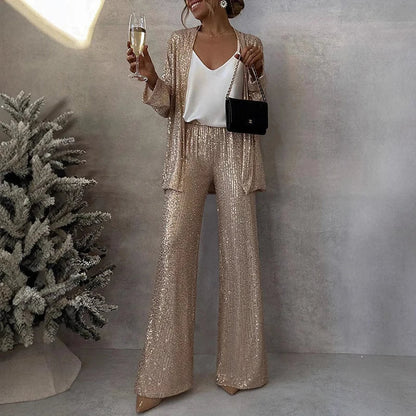 Women's Sequin Two-Piece Set High-Waisted Pants