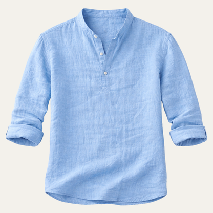 Men's Linen Casual Button Up Shirt Breathable Light Blue - Vonnera